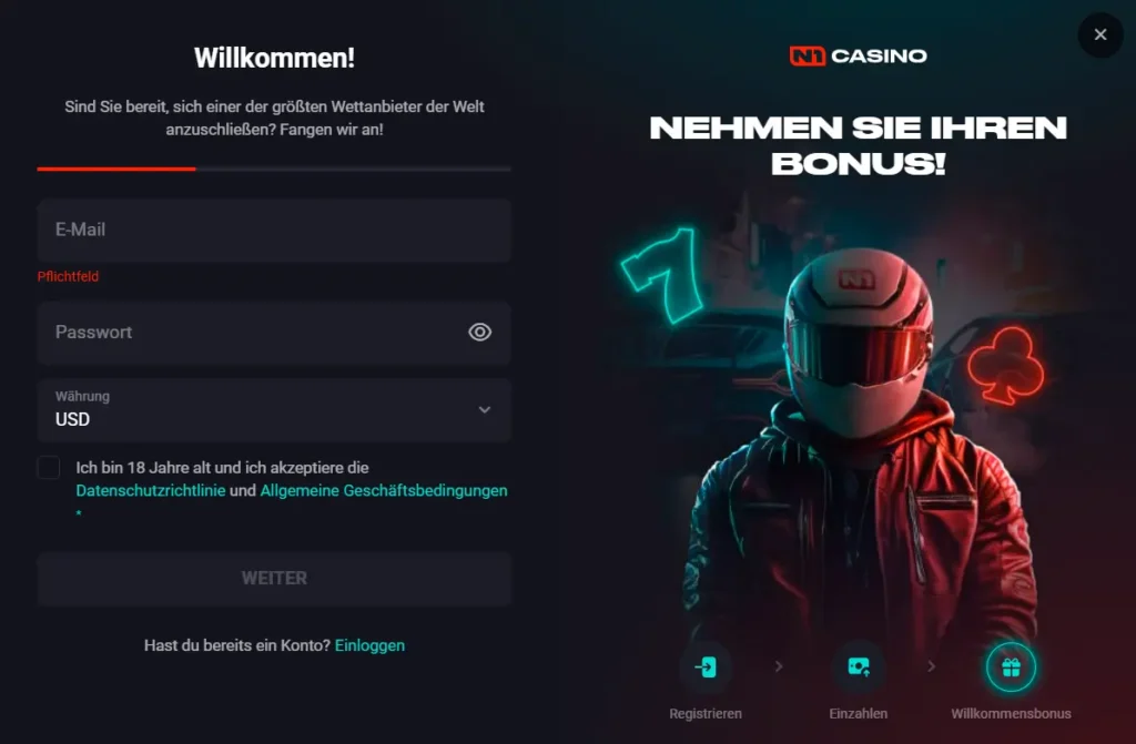 Registrierung bei N1 Casino