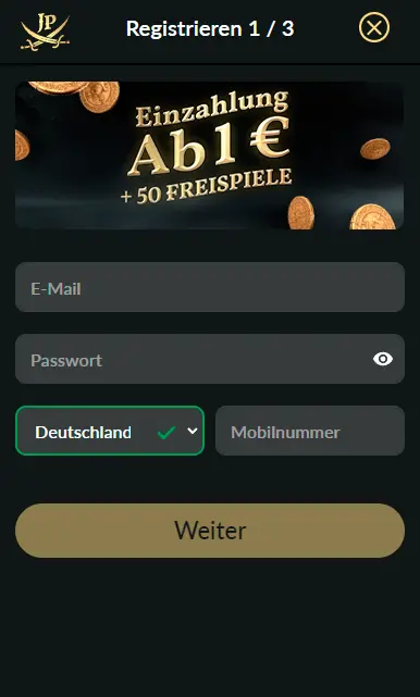 Anmeldung bei JackpotPiraten Casino